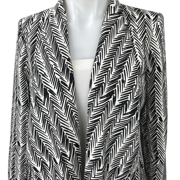 Calvin Klein Black White Chevron Printed Open Front Draped Blazer Coat Jacket 6 - Picture 3 of 5